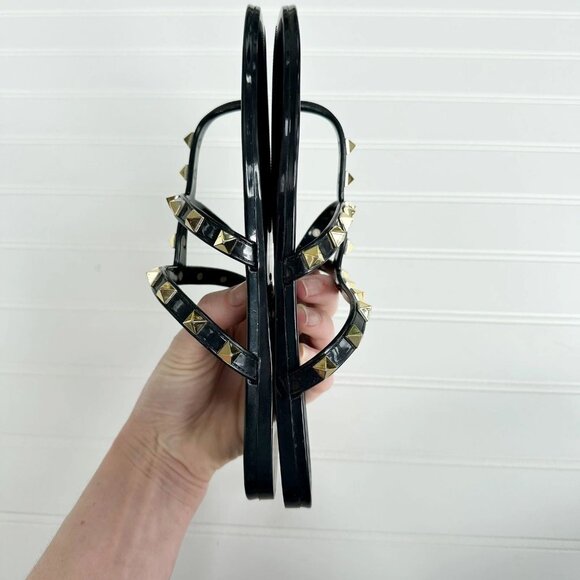 Valentino Garavani Rockstud Black Jelly Sandal Flip Flop Stud Shiny Slide SZ 37 - Picture 6 of 6